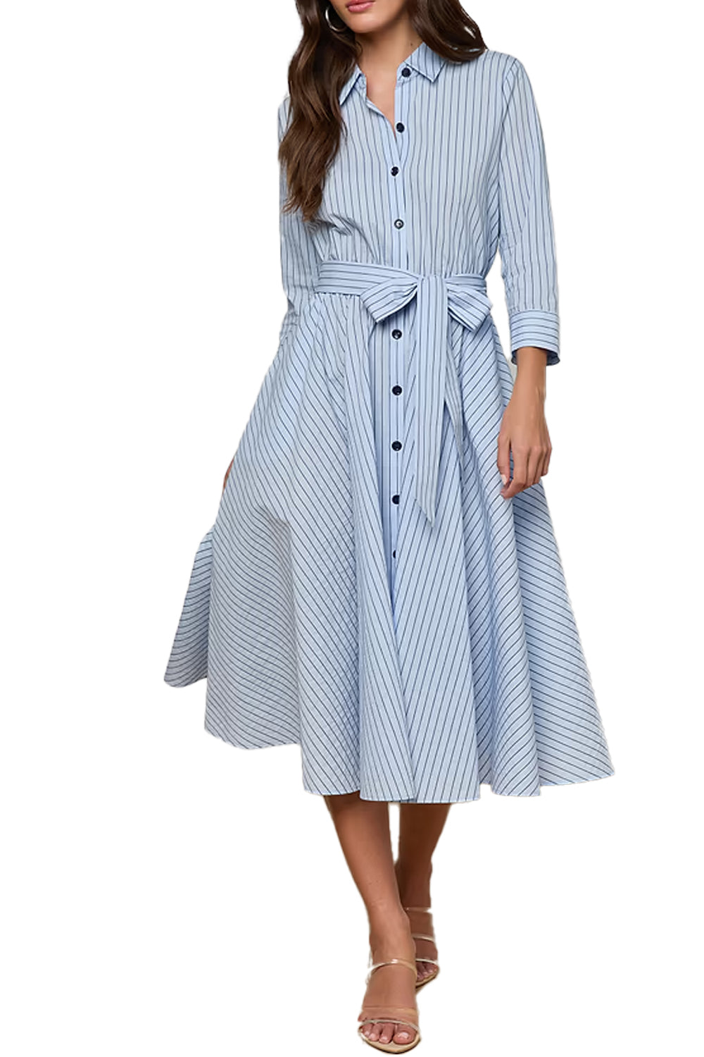 Ralphie Midi Dress in Light Blue Dark Blue Stripe