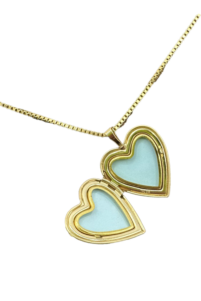 14K Gold Filled Box Chain with Puffy Heart Locket Pendant