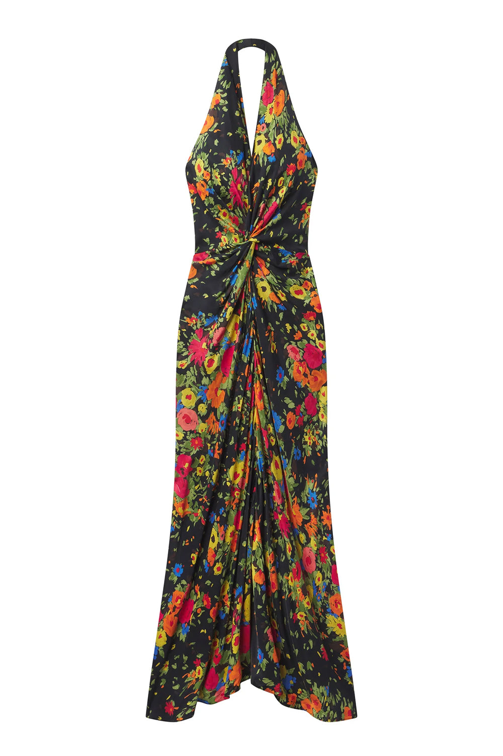Mabel Floral Satin Gown in Black/Persimmon