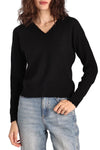 Cashmere Frayed Edge Cropped V Pullover in Black