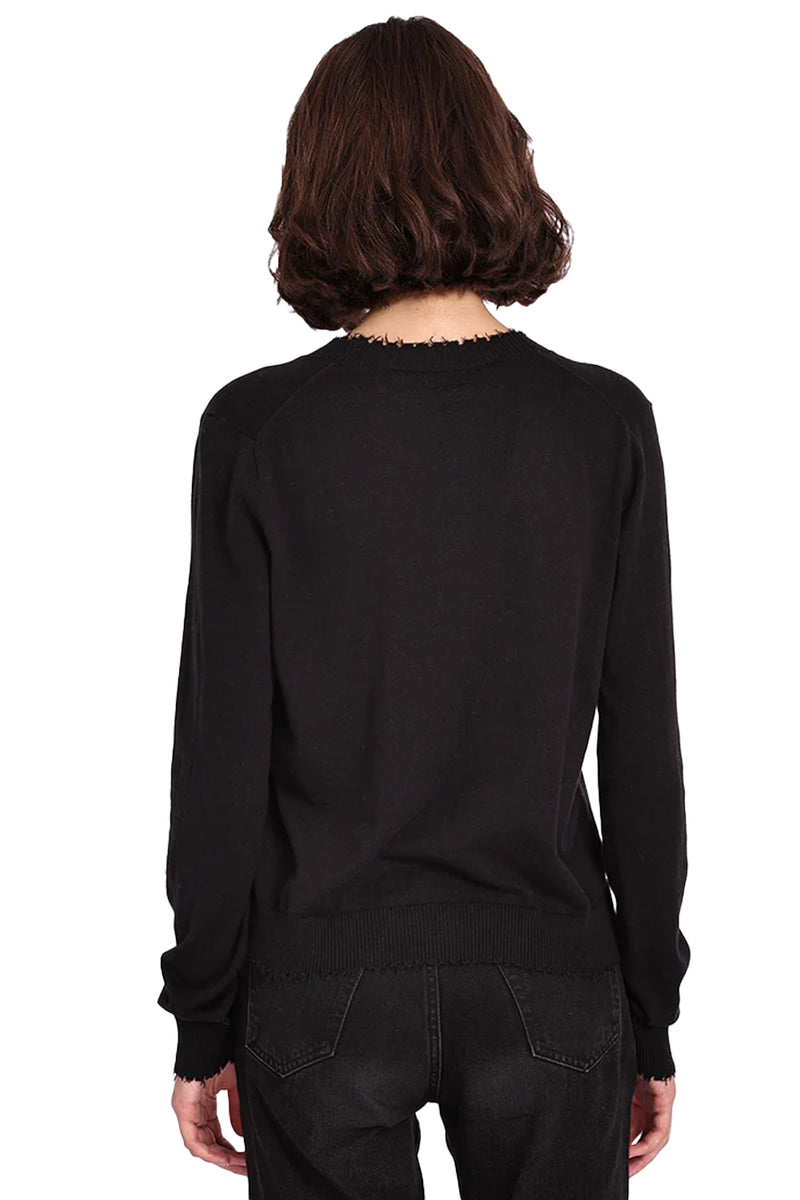 Cotton Cashmere Frayed Cardi in Black