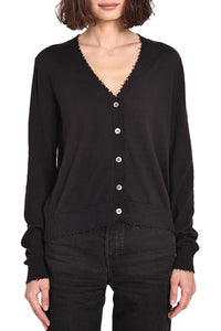 Cotton Cashmere Frayed Cardi in Black