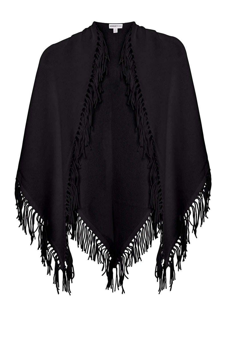 Cashmere Fringe Shawl in Black