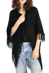 Cashmere Fringe Shawl in Black
