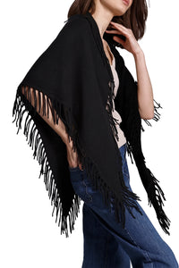 Cashmere Fringe Shawl in Black