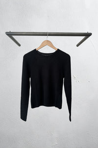 Sheer Luxury Raglan Crew With Rolled Trims in Black