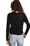 Cashmere Frayed Edge Cropped V Pullover in Black