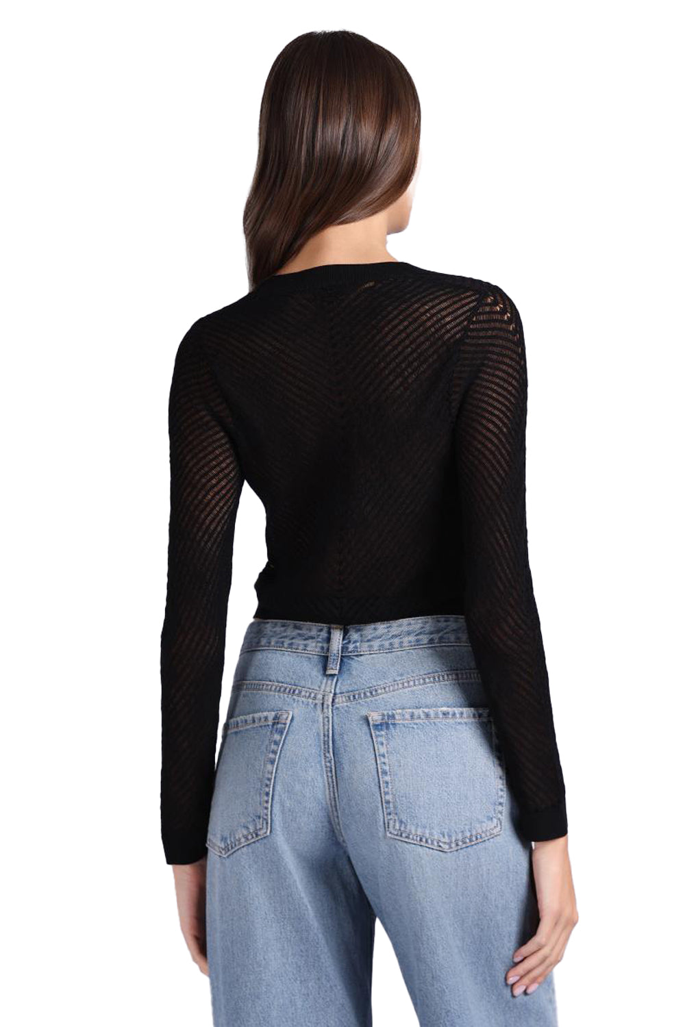 Open Pointelle Cardigan in Black