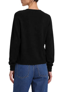Cashmere Long Sleeve Shrunken V Neck in Black