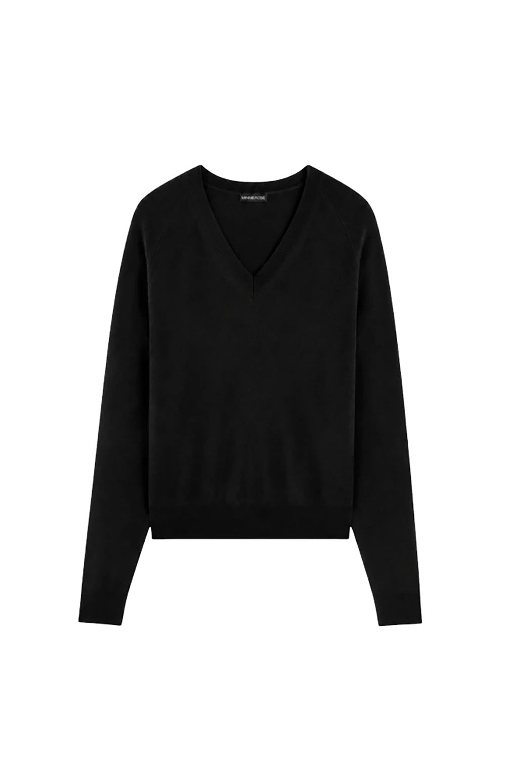 Cashmere Long Sleeve Shrunken V Neck in Black