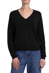 Cashmere Long Sleeve Shrunken V Neck in Black