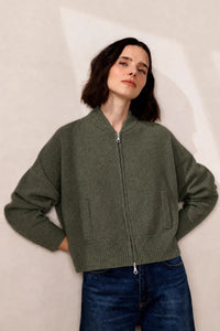 Cashmere Cropped Bomber in Army