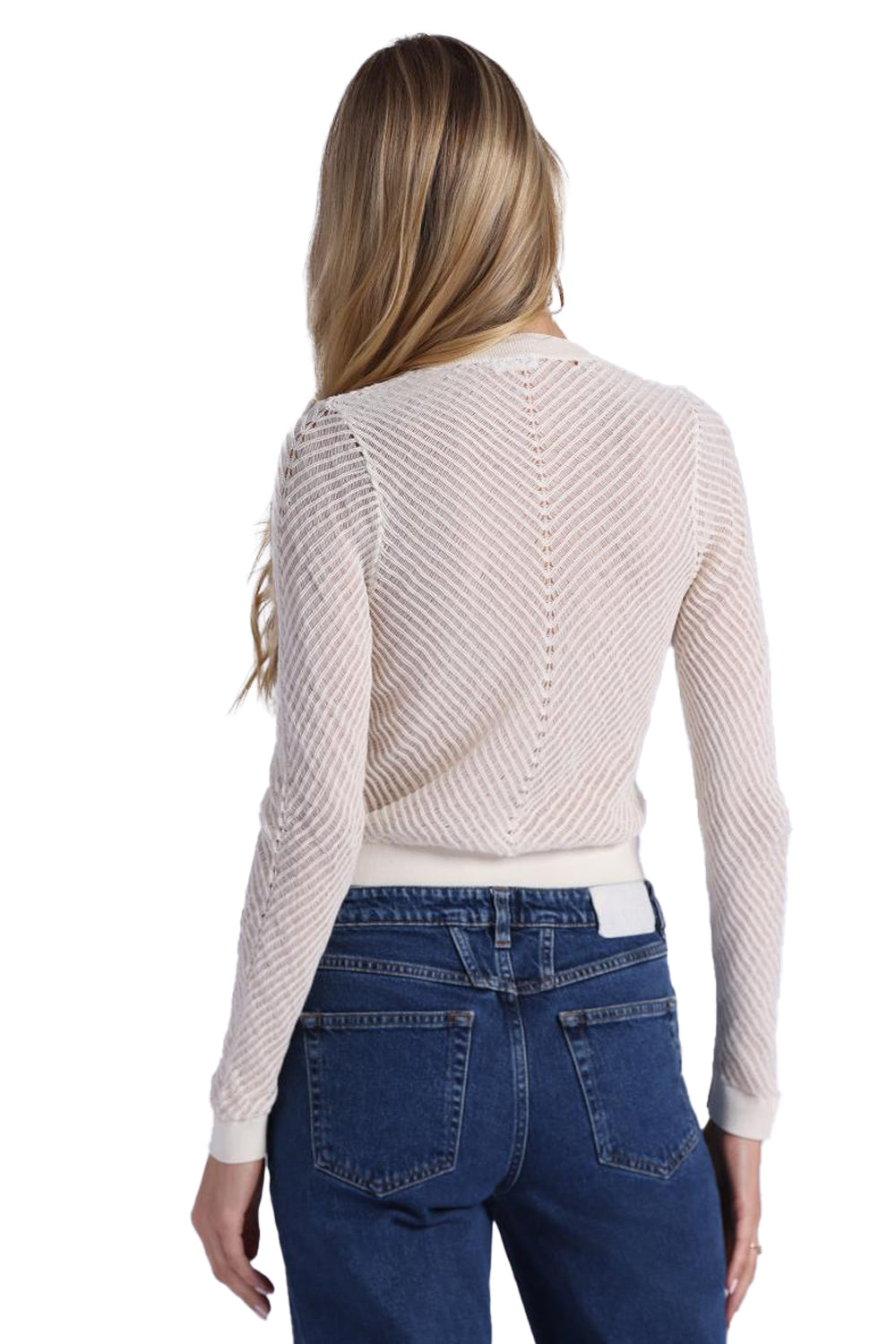 Open Pointelle Cardigan in Starch