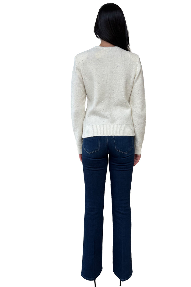 Sparkle Cashmere Crew Neck Cardigan in White
