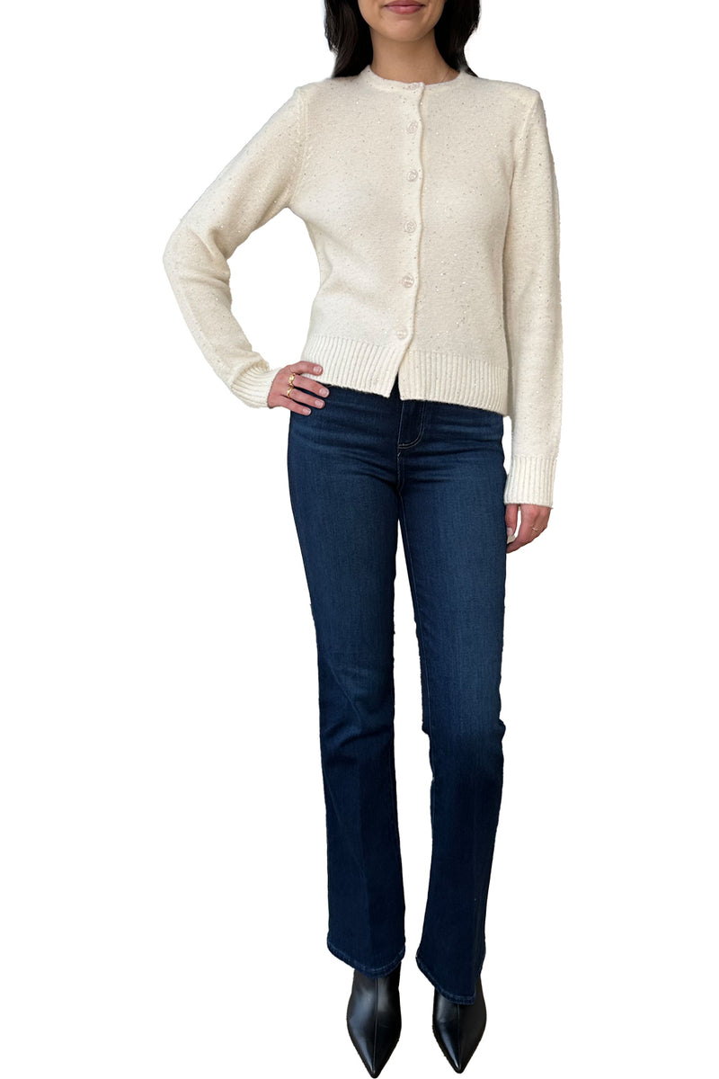 Sparkle Cashmere Crew Neck Cardigan in White