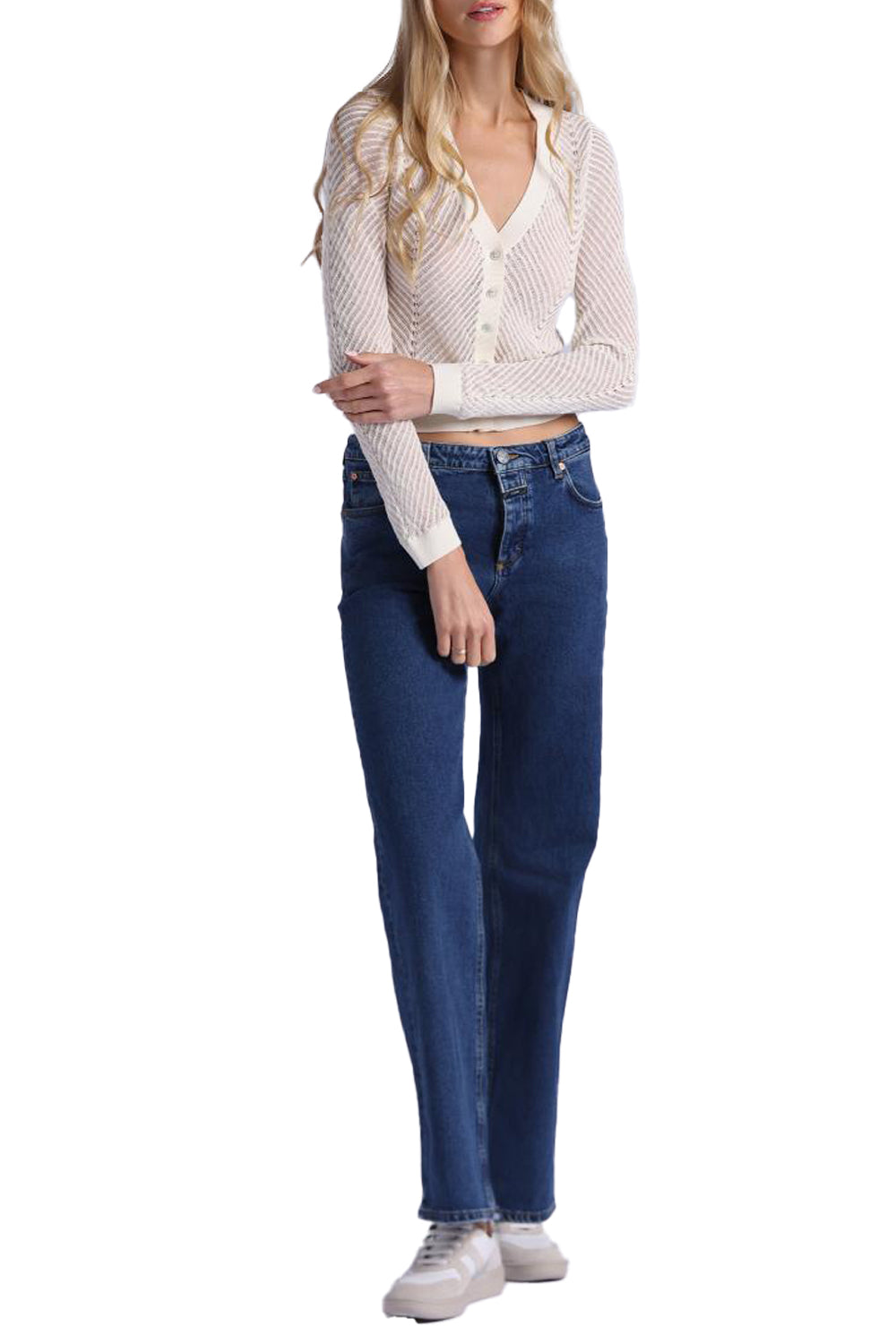 Open Pointelle Cardigan in Starch