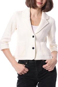 Cotton Blend Shrunken Blazer in White