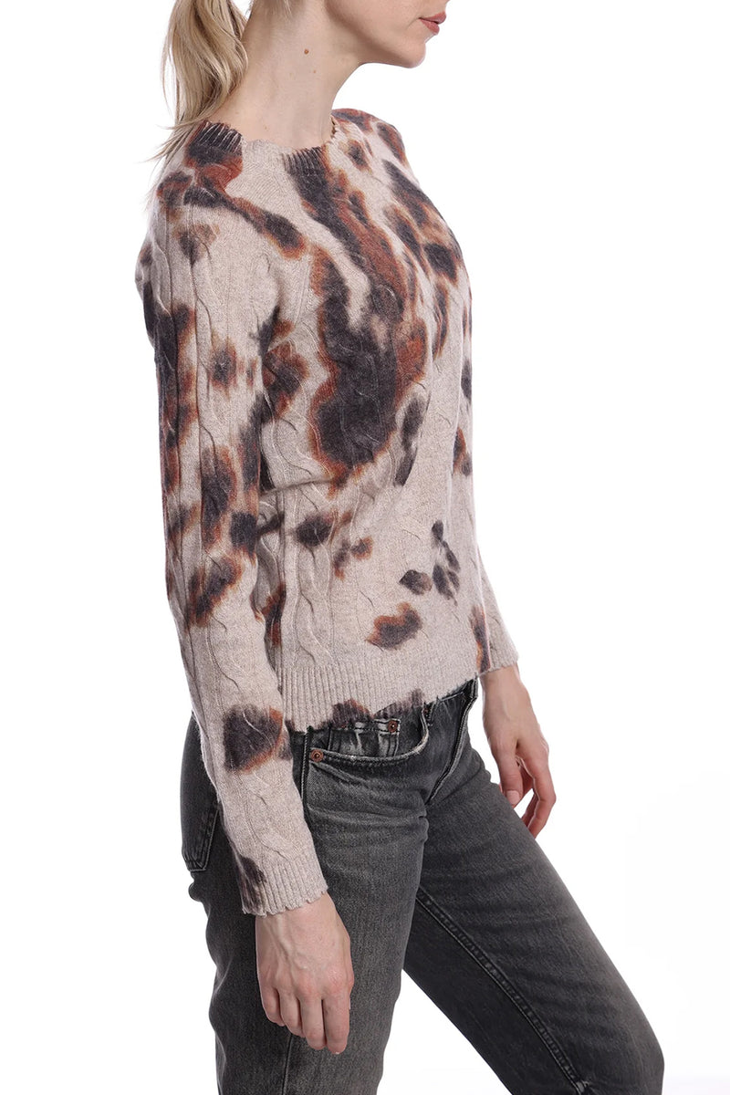 Cashmere Printed Cable Crew Sweater