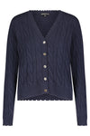 Cotton Frayed Cable Cardigan in Navy