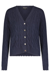 Cotton Frayed Cable Cardigan in Navy