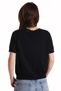 Cotton Cashmere Frayed V Tee in Navy