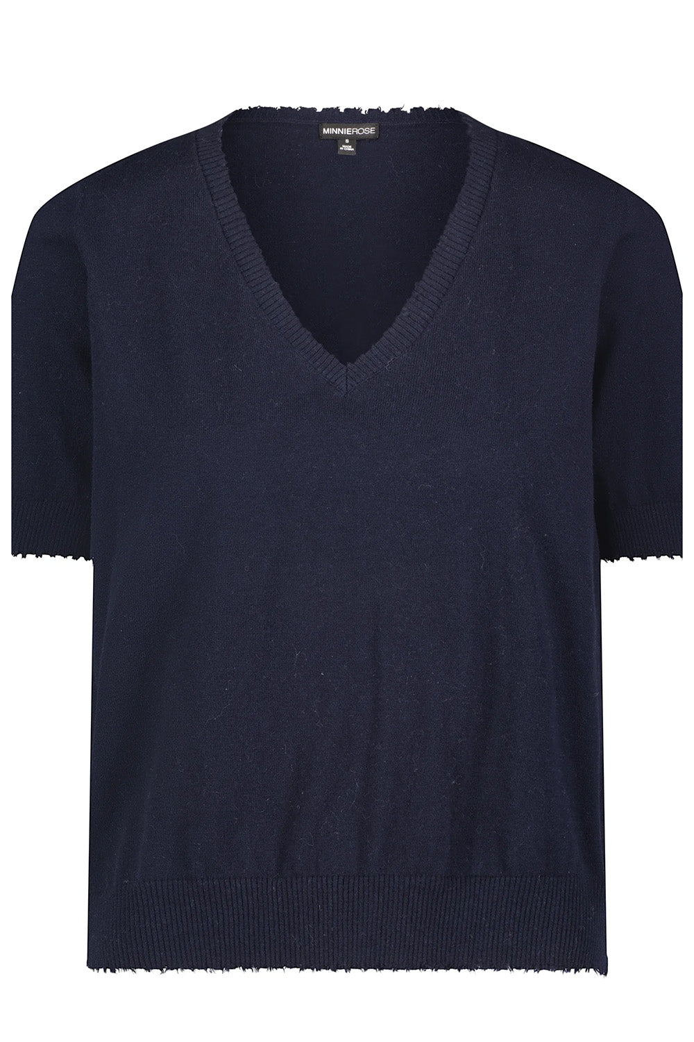 Cotton Cashmere Frayed V Tee in Navy