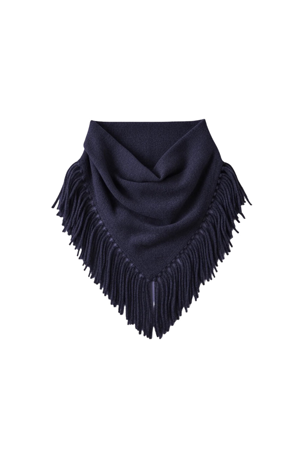Cashmere Neckerchief Scarf with Eyelash Fringe in Navy