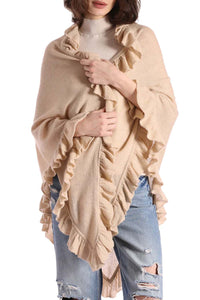Cashmere Ruffle Shawl in Brown Sugar