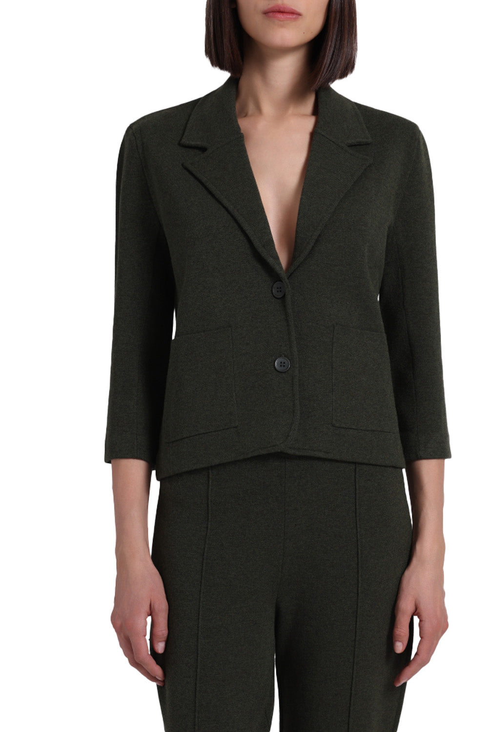 Viscose Blend Shrunken Blazer in Army