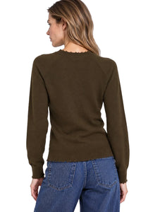 Cotton Cashmere Frayed Edge Crew in Army