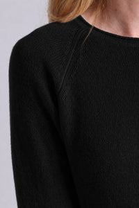 Sheer Luxury Raglan Crew With Rolled Trims in Black