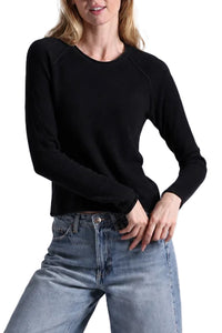 Sheer Luxury Raglan Crew With Rolled Trims in Black