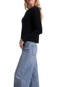 Sheer Luxury Raglan Crew With Rolled Trims in Black