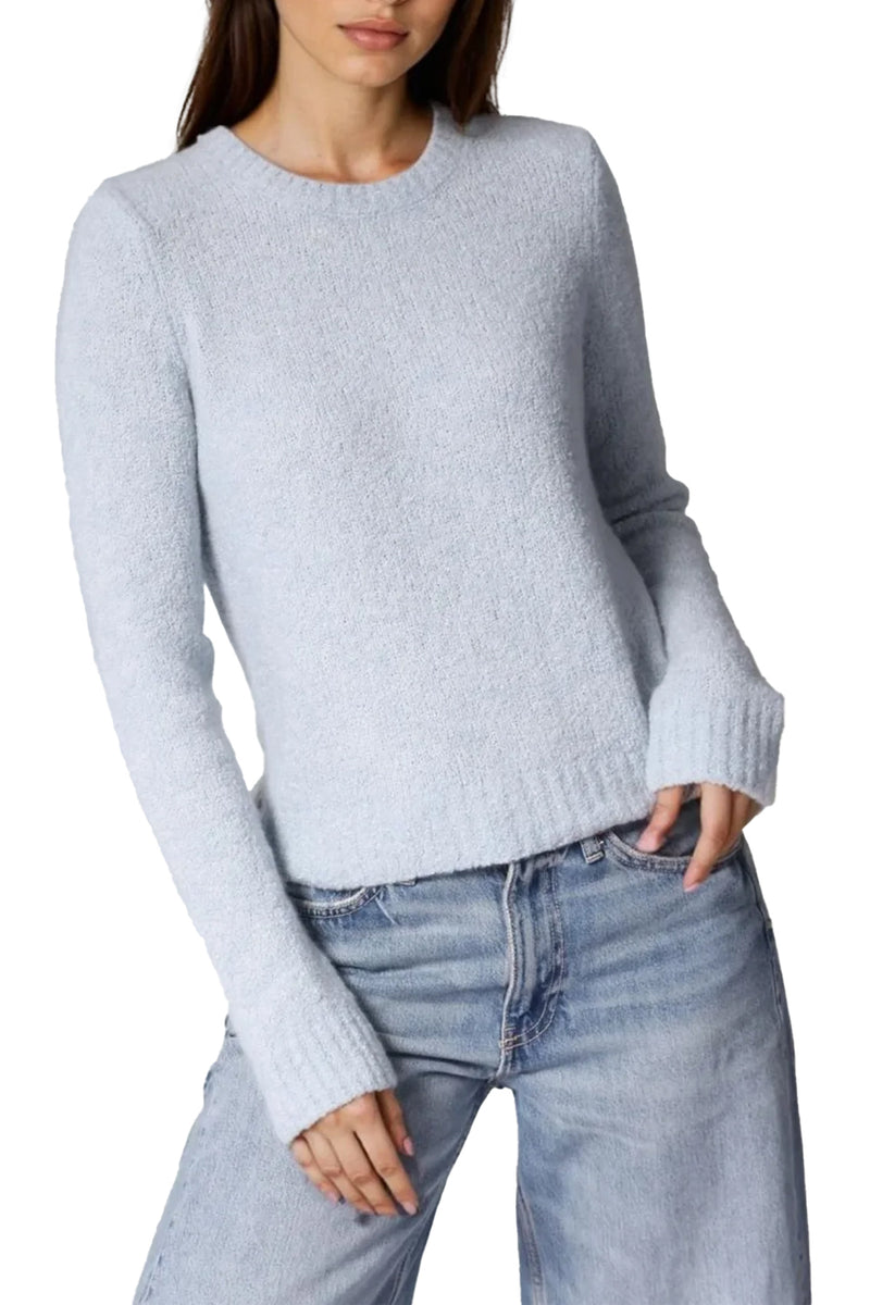Luxe Boucle Powder Shoulder Crew in Sky