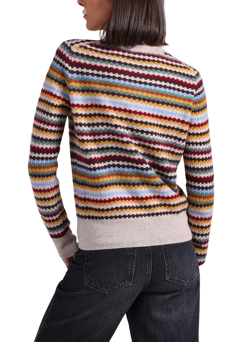 Cashmere Textured Striped Crew in Multi Combo