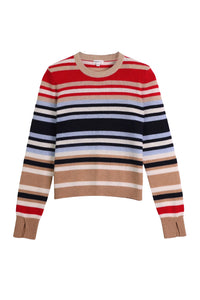 Cashmere Multi Striped Long Sleeve Crew Neck in Multi Stripe