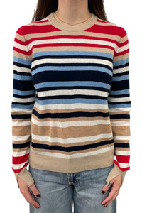 Cashmere Multi Striped Long Sleeve Crew Neck in Multi Stripe