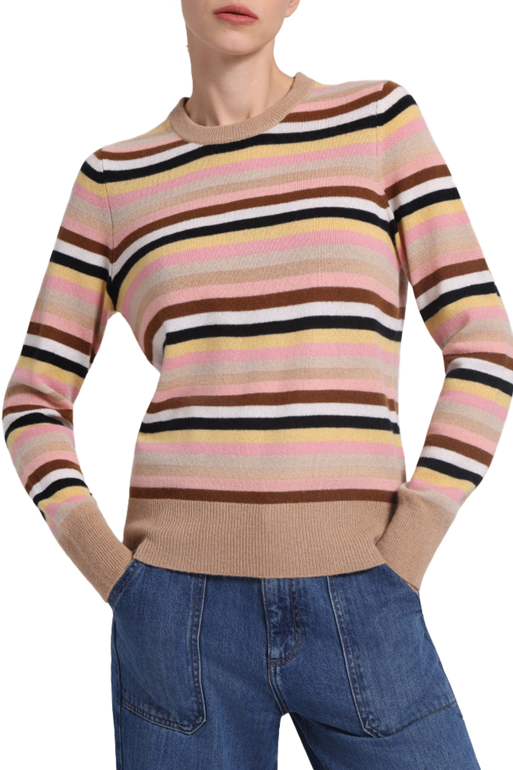 Long Sleeve Striped Crew in Multi Stripe