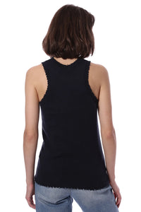 Cotton Cashmere Frayed Tank in Navy