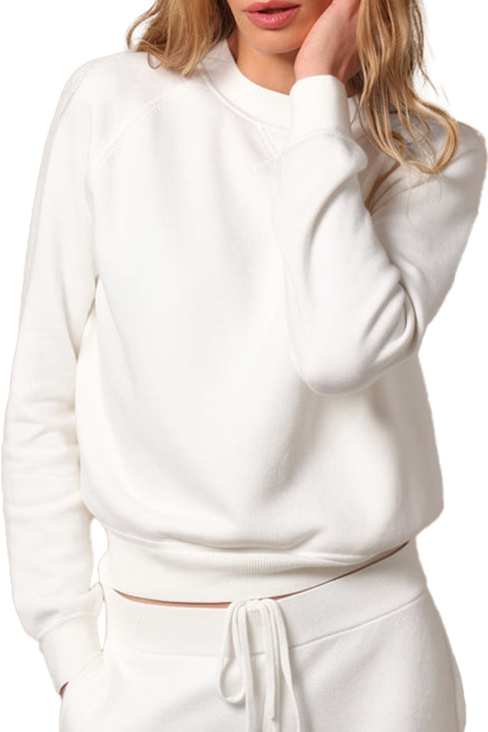 Supima Cotton Cashmere Raglan Sleeve Sweatshirt in White