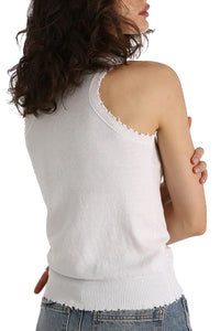 Cotton Cashmere Frayed Tank in White