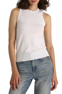 Cotton Cashmere Frayed Tank in White