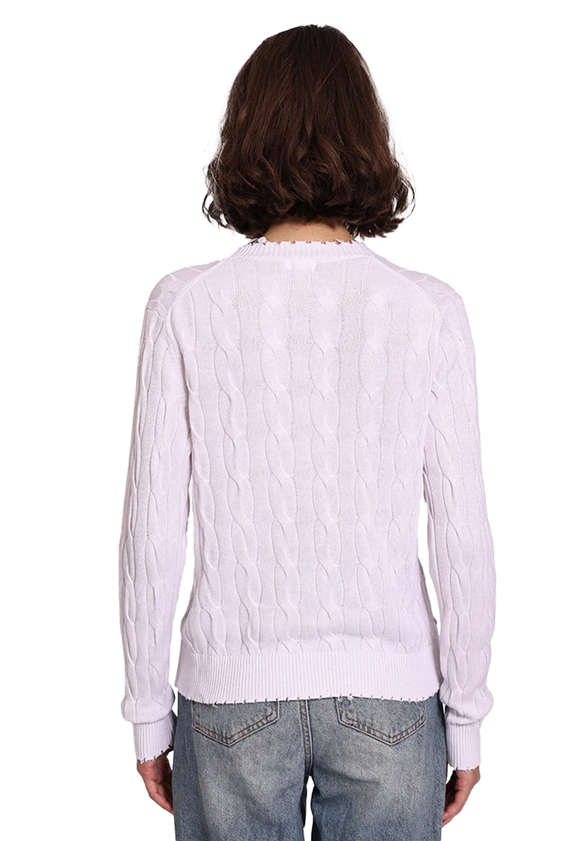 Cotton Frayed Cable Cardigan in White