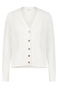 Cotton Frayed Cable Cardigan in White