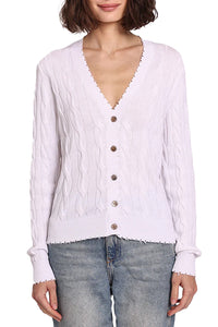 Cotton Frayed Cable Cardigan in White