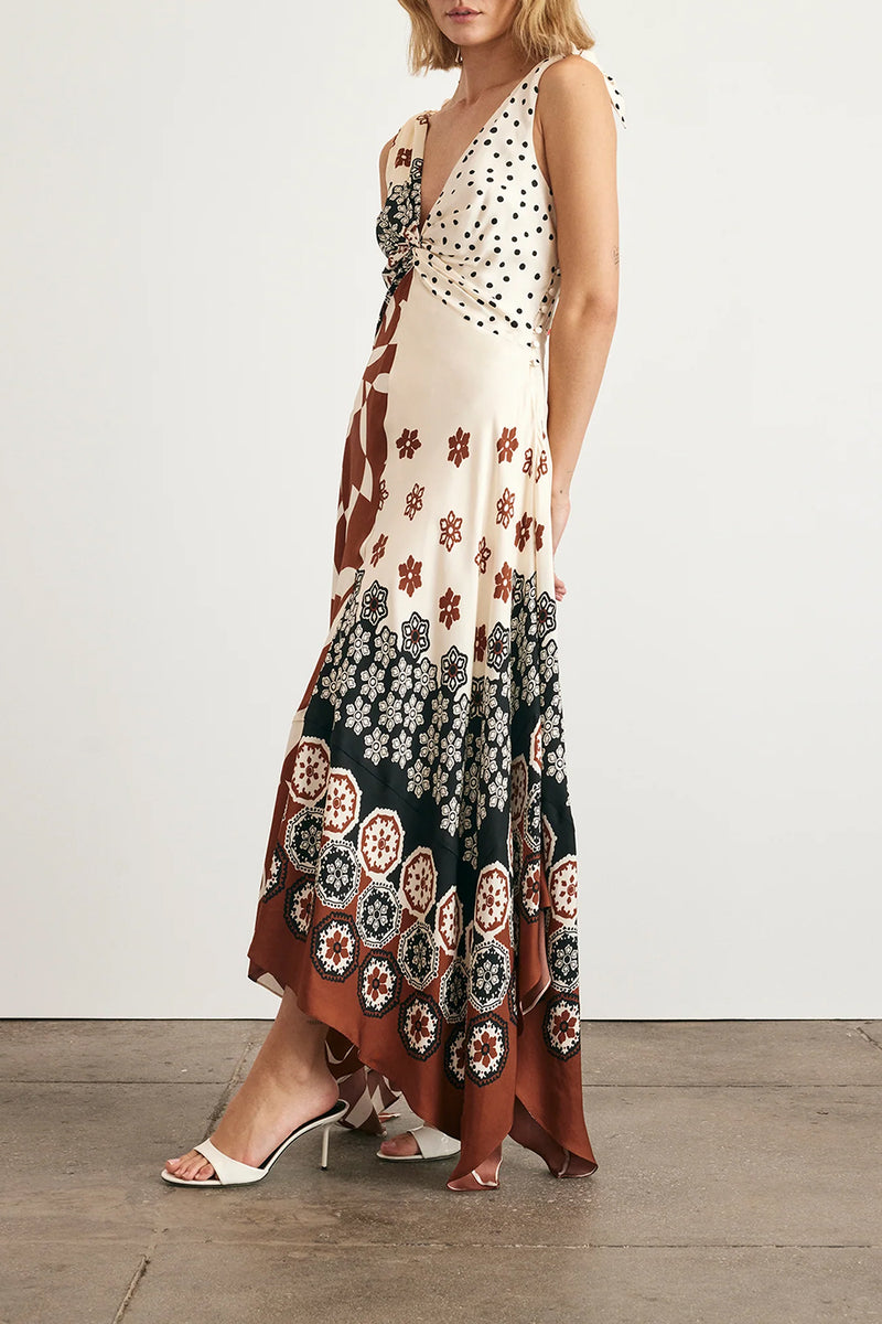Mabel Dress in Cream Deep Clay Multi