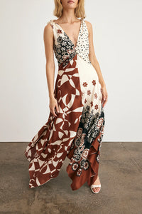 Mabel Dress in Cream Deep Clay Multi