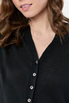 Short-Sleeved Rosie V-Neck Cardigan in Black Linen