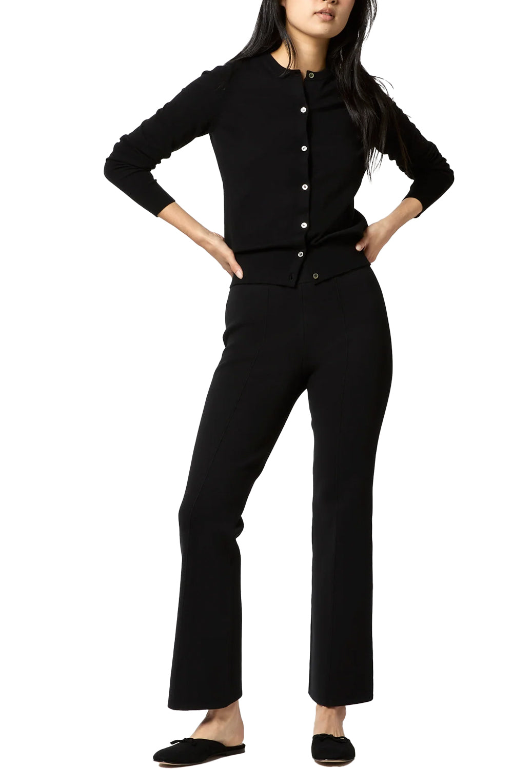 Lara Knit Flare Cropped Pant in Black Supima Cotton