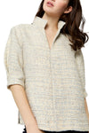 Violetta Top in Natural Blue Metallic Tweed